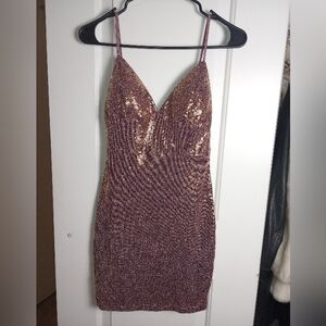 Lulu's Sparkling Sequin Mini Dress in Purple and Gold